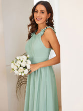 Load image into Gallery viewer, Color=Mint Green | Cold Shoulder Appliques Wholesale Chiffon Bridesmaid Dress-Mint Green 5
