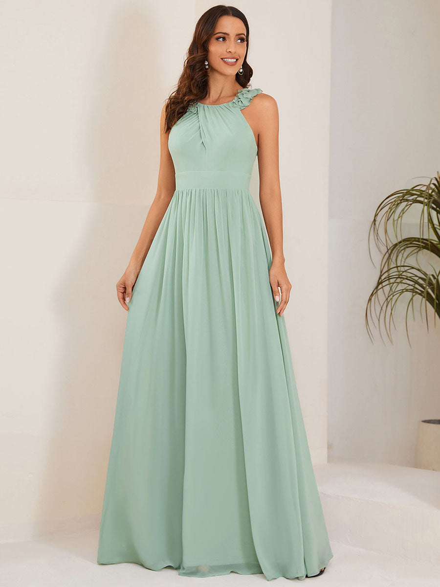 Color=Mint Green | Cold Shoulder Appliques Wholesale Chiffon Bridesmaid Dress-Mint Green 1