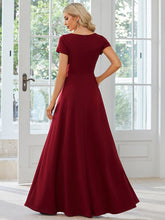 Load image into Gallery viewer, Color=Burgundy | V Neck A Line Ruched Wholesale Bridesmaid Dresses-Burgundy 2