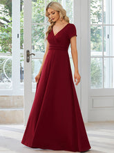 Load image into Gallery viewer, Color=Burgundy | V Neck A Line Ruched Wholesale Bridesmaid Dresses-Burgundy 1