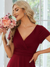 Load image into Gallery viewer, Color=Burgundy | V Neck A Line Ruched Wholesale Bridesmaid Dresses-Burgundy 5
