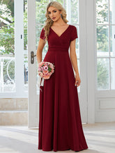 Load image into Gallery viewer, Color=Burgundy | V Neck A Line Ruched Wholesale Bridesmaid Dresses-Burgundy 4