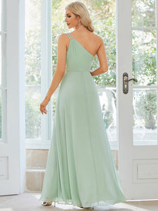 Color=Mint Green | One Shoulder Beaded Chiffon Wholesale Bridesmaid Dresses-Mint Green 2