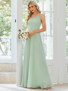 Color=Mint Green | One Shoulder Beaded Chiffon Wholesale Bridesmaid Dresses-Mint Green 1