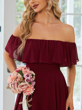 Load image into Gallery viewer, Color=Burgundy | Off Shoulder Chiffon Split Wholesale Bridesmaid Dresses-Burgundy 5