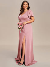 Load image into Gallery viewer, Color=Dusty Rose | Plus Side Split Lotus Leaf Wholesale Bridesmaid Dresses-Dusty Rose 9