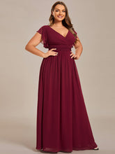 Load image into Gallery viewer, Color=Burgundy | V Neck Pleated Belted Ruffles Wholesale Bridesmaid Dresses-Burgundy 1