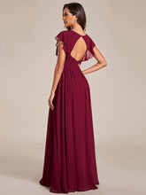 Load image into Gallery viewer, Color=Burgundy | V Neck Pleated Belted Ruffles Wholesale Bridesmaid Dresses-Burgundy 3