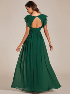 Color=Dark Green | V Neck Pleated Belted Ruffles Wholesale Bridesmaid Dresses-Dark Green 24