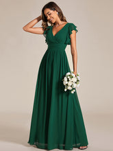 Load image into Gallery viewer, Color=Dark Green | V Neck Pleated Belted Ruffles Wholesale Bridesmaid Dresses-Dark Green 25