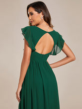 Load image into Gallery viewer, Color=Dark Green | V Neck Pleated Belted Ruffles Wholesale Bridesmaid Dresses-Dark Green 