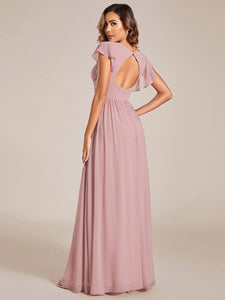 Color=Dusty Rose | V Neck Pleated Belted Ruffles Wholesale Bridesmaid Dresses-Dusty Rose 10