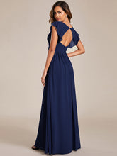 Load image into Gallery viewer, Color=Navy Blue | V Neck Pleated Belted Ruffles Wholesale Bridesmaid Dresses-Navy Blue 19