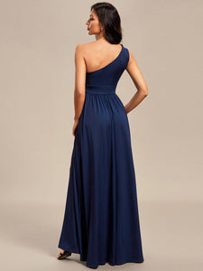 Color=Navy Blue | Hot Split High Strench Wholesale Bridesmaid Dresses-Navy Blue 2