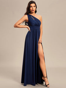 Color=Navy Blue | Hot Split High Strench Wholesale Bridesmaid Dresses-Navy Blue 4