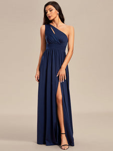 Color=Navy Blue | Hot Split High Strench Wholesale Bridesmaid Dresses-Navy Blue 1
