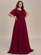 Load image into Gallery viewer, Color=Burgundy | Plus Round Neck Pleated Wholesale Bridesmaid Dresses-Burgundy 3