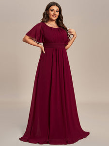 Color=Burgundy | Plus Round Neck Pleated Wholesale Bridesmaid Dresses-Burgundy 3