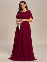 Load image into Gallery viewer, Color=Burgundy | Plus Round Neck Pleated Wholesale Bridesmaid Dresses-Burgundy 4