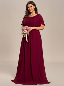 Color=Burgundy | Plus Round Neck Pleated Wholesale Bridesmaid Dresses-Burgundy 4