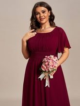 Load image into Gallery viewer, Color=Burgundy | Plus Round Neck Pleated Wholesale Bridesmaid Dresses-Burgundy 5