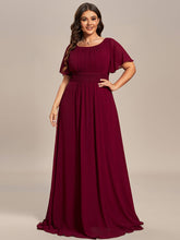 Load image into Gallery viewer, Color=Burgundy | Plus Round Neck Pleated Wholesale Bridesmaid Dresses-Burgundy 1
