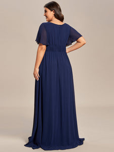 Color=Navy Blue | Plus Round Neck Pleated Wholesale Bridesmaid Dresses-Navy Blue 7