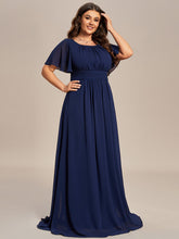 Load image into Gallery viewer, Color=Navy Blue | Plus Round Neck Pleated Wholesale Bridesmaid Dresses-Navy Blue 8