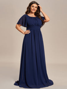Color=Navy Blue | Plus Round Neck Pleated Wholesale Bridesmaid Dresses-Navy Blue 8