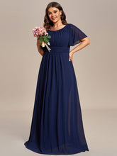 Load image into Gallery viewer, Color=Navy Blue | Plus Round Neck Pleated Wholesale Bridesmaid Dresses-Navy Blue 9
