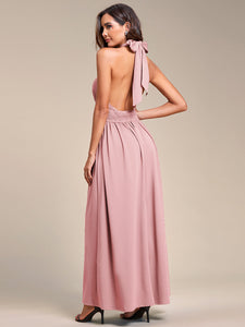 Color=Dusty Rose | Backless Halter Neck Wholesale Bridesmaid Dresses-Dusty Rose 3