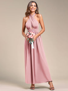 Color=Dusty Rose | Backless Halter Neck Wholesale Bridesmaid Dresses-Dusty Rose 1