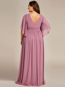 Color=Orchid | Plus V Neck Pleated Belt Wholesale Chiffon Bridesmaid Dresses-Orchid 2