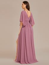 Load image into Gallery viewer, Color=Orchid | V Neck Pleated Belt Wholesale Chiffon Bridesmaid Dresses-Orchid 2