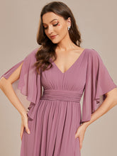 Load image into Gallery viewer, Color=Orchid | V Neck Pleated Belt Wholesale Chiffon Bridesmaid Dresses-Orchid 5