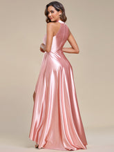 Load image into Gallery viewer, Color=Pink | High Low Halter Neck Stain Wholesale Bridesmaid Dresses-Pink 2