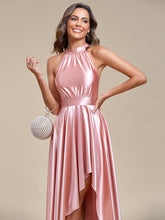 Load image into Gallery viewer, Color=Pink | High Low Halter Neck Stain Wholesale Bridesmaid Dresses-Pink 5