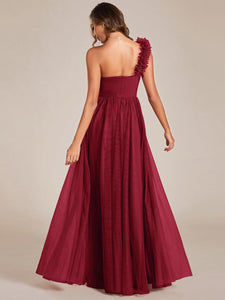 Color=Burgundy | Backless One Shoulder Pleated Split Tulle Wholesale Bridesmaid Dresses-Burgundy 2