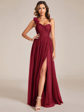 Load image into Gallery viewer, Color=Burgundy | Backless One Shoulder Pleated Split Tulle Wholesale Bridesmaid Dresses-Burgundy 3