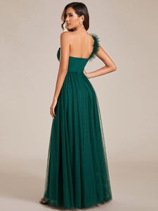 Color=Dark Green | Backless One Shoulder Pleated Split Tulle Wholesale Bridesmaid Dresses-Dark Green 9