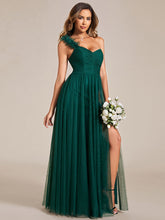 Load image into Gallery viewer, Color=Dark Green | Backless One Shoulder Pleated Split Tulle Wholesale Bridesmaid Dresses-Dark Green 10