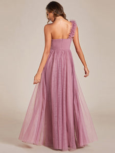 Color=Orchid | Backless One Shoulder Pleated Split Tulle Wholesale Bridesmaid Dresses-Orchid 16