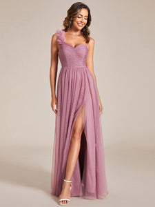 Color=Orchid | Backless One Shoulder Pleated Split Tulle Wholesale Bridesmaid Dresses-Orchid 17