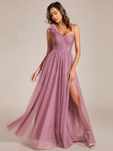 Load image into Gallery viewer, Backless One Shoulder Pleated Split Tulle Wholesale Bridesmaid Dresses