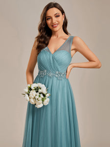 Elegant Appliques Mesh Wholesale Bridesmaid Dresses#Color_Dusty Blue