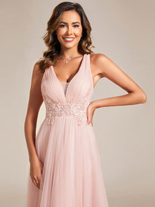 Color=Pink | Backless V Neck Appliques Mesh Wholesale Bridesmaid Dresses-Pink 11
