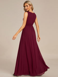 Color=Burgundy | Elegant Sleeveless Pleated Sequin Wholesale Bridesmaids Dress-Burgundy 2