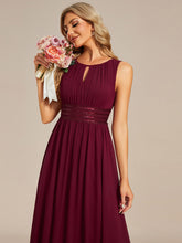 Load image into Gallery viewer, Color=Burgundy | Maxi Long Chiffon Hollow Round Neck Decor Bridesmaids Dress-Burgundy 2