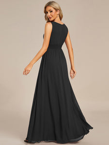 Color=Black | Elegant Sleeveless Pleated Sequin Wholesale Bridesmaids Dress-Black 10