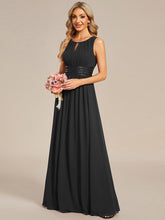Load image into Gallery viewer, Color=Black | Maxi Long Chiffon Hollow Round Neck Decor Bridesmaids Dress-Black 8